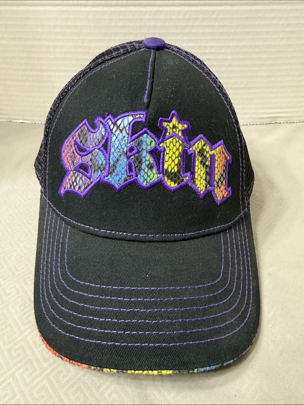 Vintage Skin Industries Women MultiColor Snake Skin Pattern Trucker Baseball Cap - Picture 8 of 9